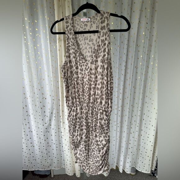 Anthropologie Sundry Side Ruched Bodycon Silhouette Animal Print Mini Dress Med. - Picture 5 of 9